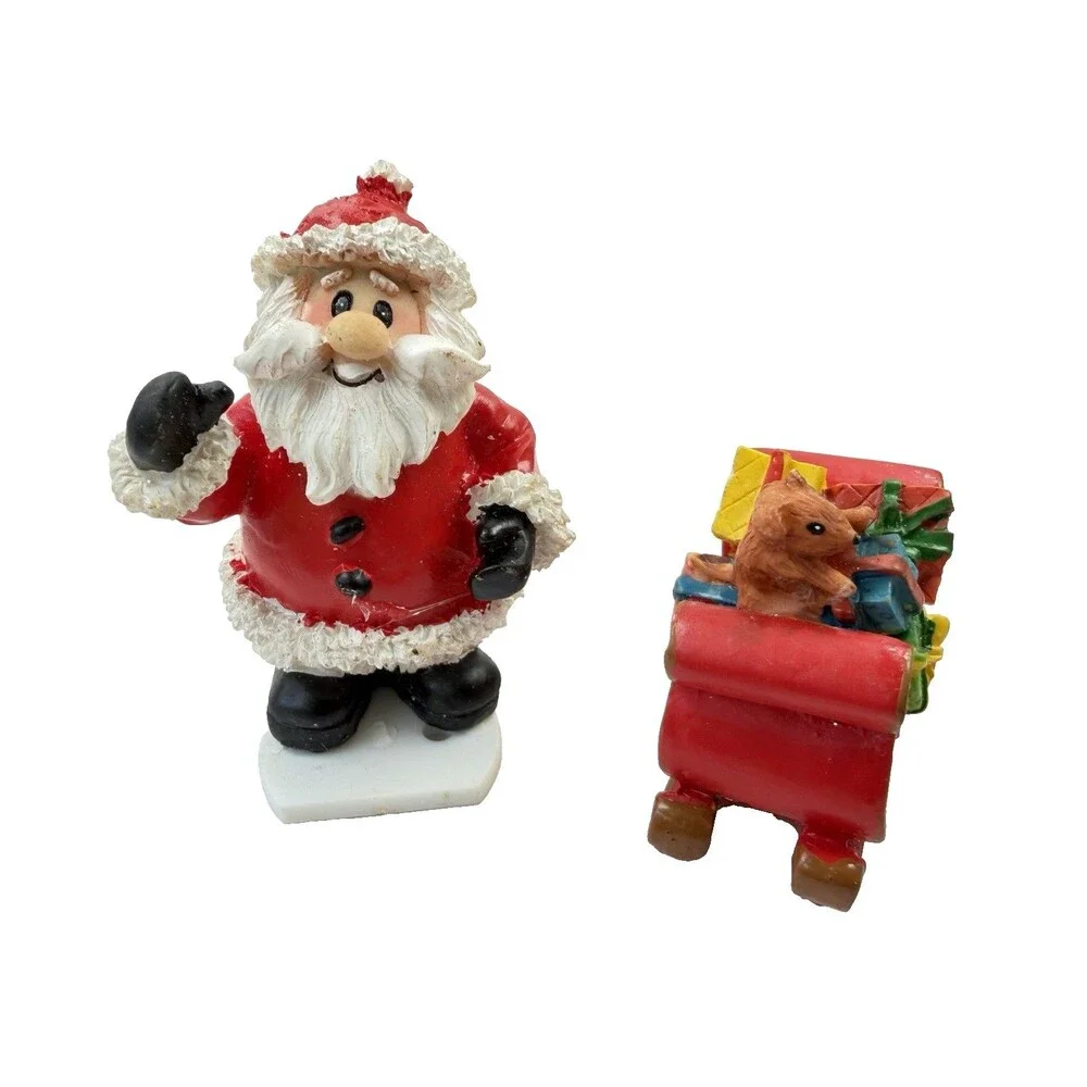 Vintage Santa Claus & Sleigh With Gifts Mouse Mini Figurine Set Christmas Decor